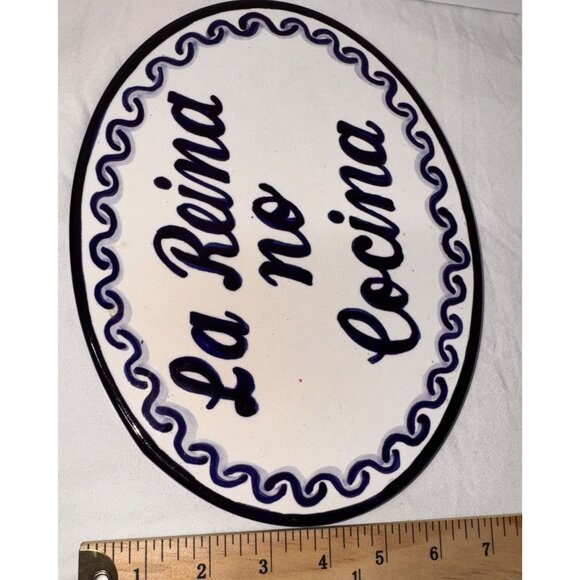 Ceramic Kitchen Oval Plaque Blue La Reina No Cocina the queen doesn't cook - Picture 5 of 5